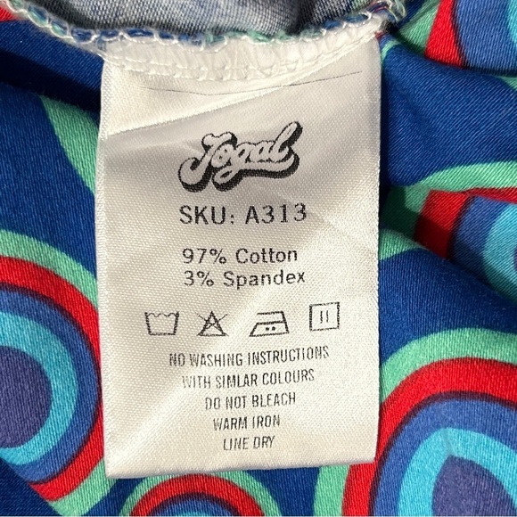 JOGAL Circle Pattern Short Sleeve Shirt sz L Casual Button Pockets Colorful Fun - Picture 6 of 8